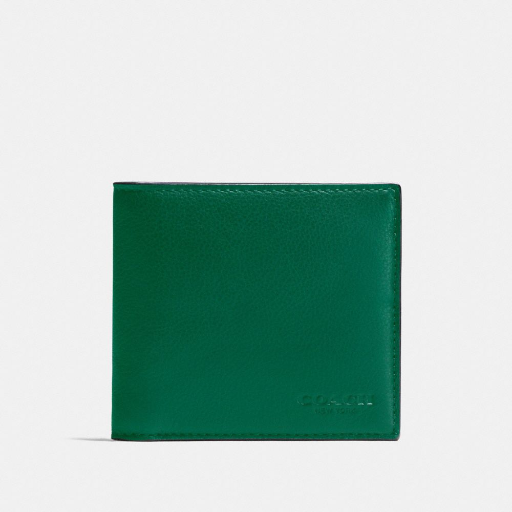 COACH F75084 DOUBLE BILLFOLD WALLET GREEN BLACK ANTIQUE NICKEL