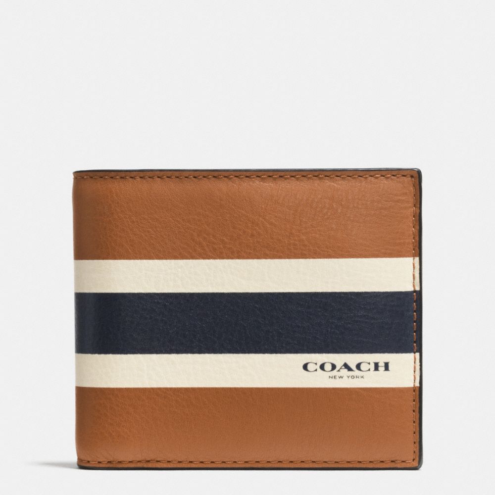 COACH f75086 COMPACT ID WALLET IN VARSITY CALF LEATHER SADDLE