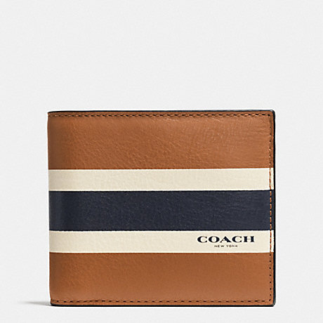 COACH COMPACT ID WALLET IN VARSITY CALF LEATHER - SADDLE - f75086