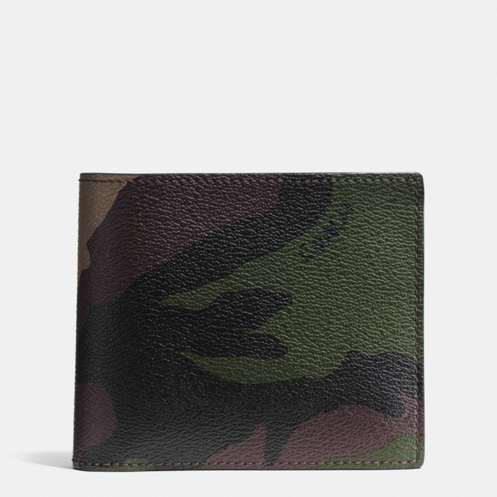 COACH f75101 COMPACT ID WALLET IN CAMO PRINT COATED CANVAS GREEN CAMO