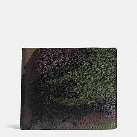 COACH f75101 COMPACT ID WALLET IN CAMO PRINT COATED CANVAS GREEN CAMO