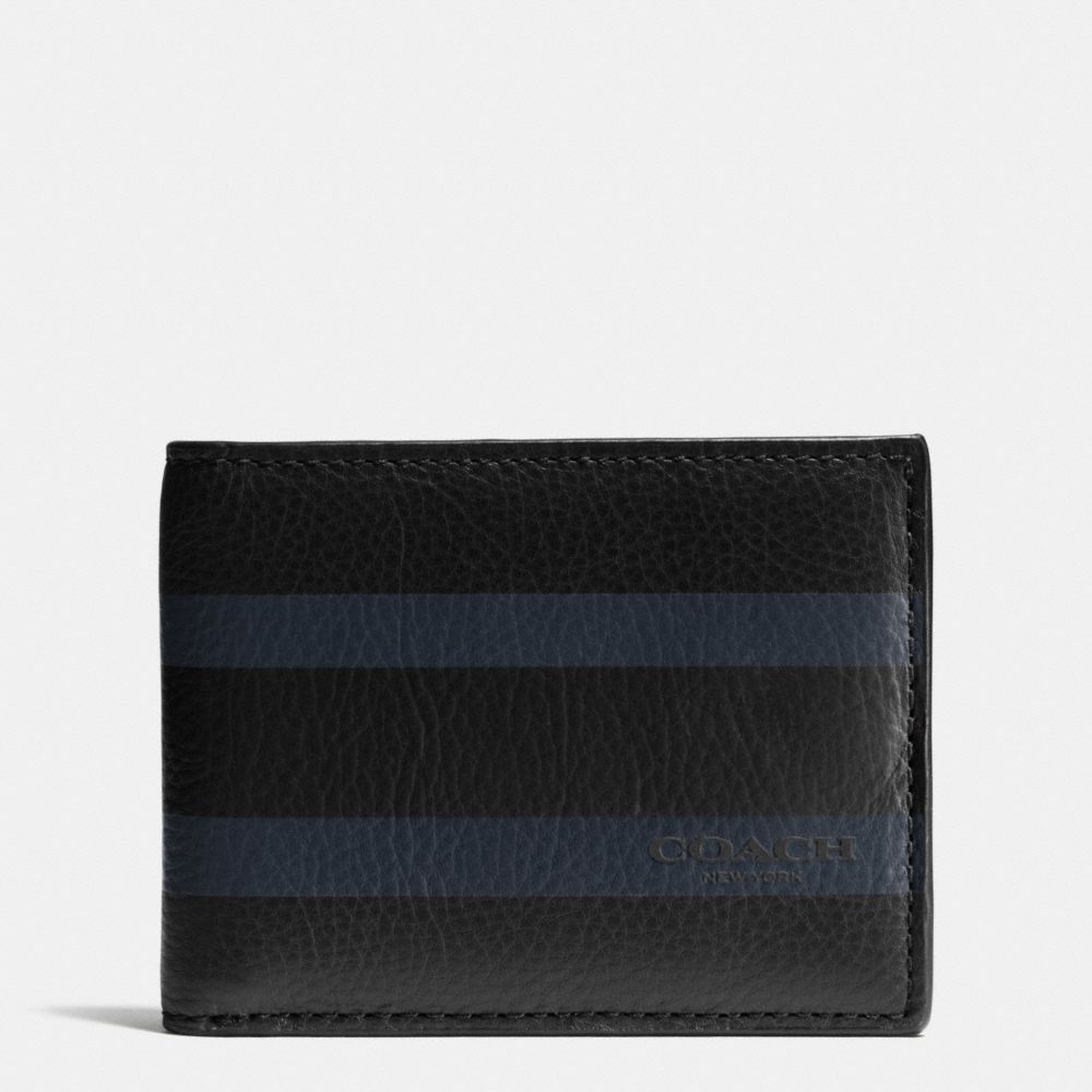 COACH SLIM BILLFOLD ID WALLET IN VARSITY SPORT CALF LEATHER - BLACK - f75138