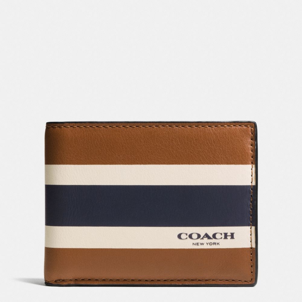 SLIM BILLFOLD ID WALLET IN VARSITY SPORT CALF LEATHER - f75138 - SADDLE