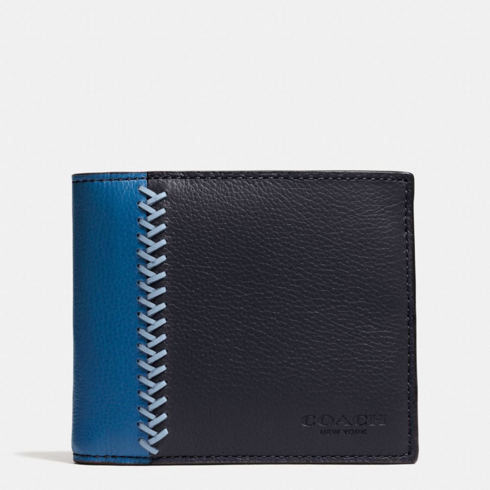 COMPACT ID WALLET IN BASEBALL STITCH LEATHER - f75170 - MIDNIGHT NAVY
