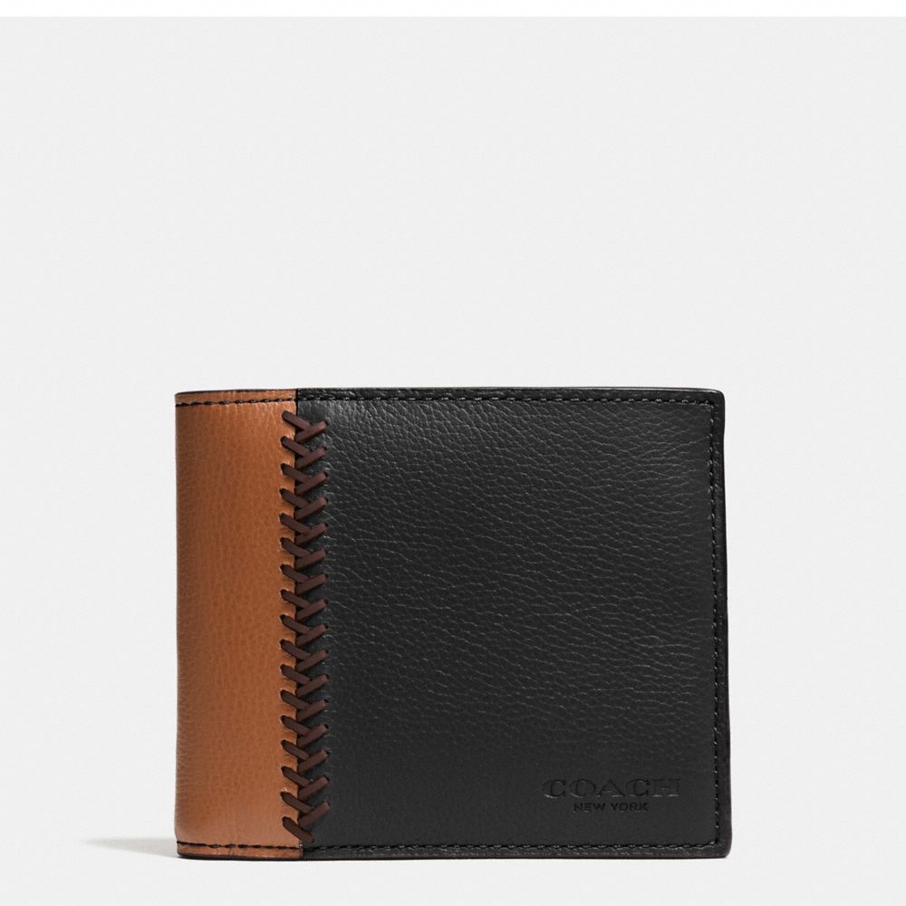COMPACT ID WALLET IN BASEBALL STITCH LEATHER - f75170 - BLACK