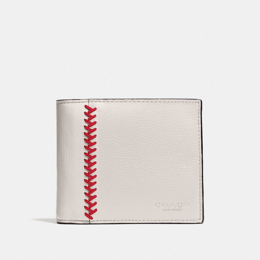 COACH F75170 Compact Id Wallet In Baseball Stitch Leather CHALK