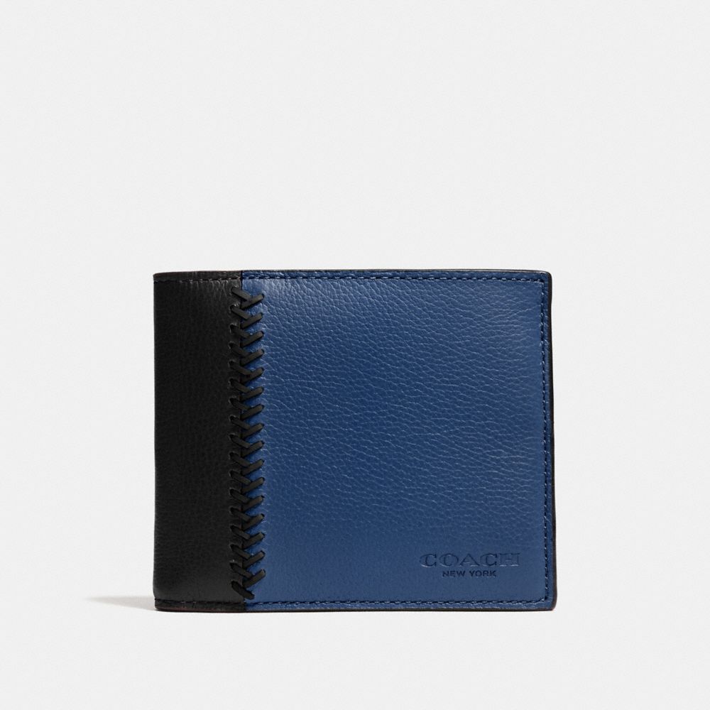 COACH F75170 Compact Id Wallet In Baseball Stitch Leather INDIGO/BLACK