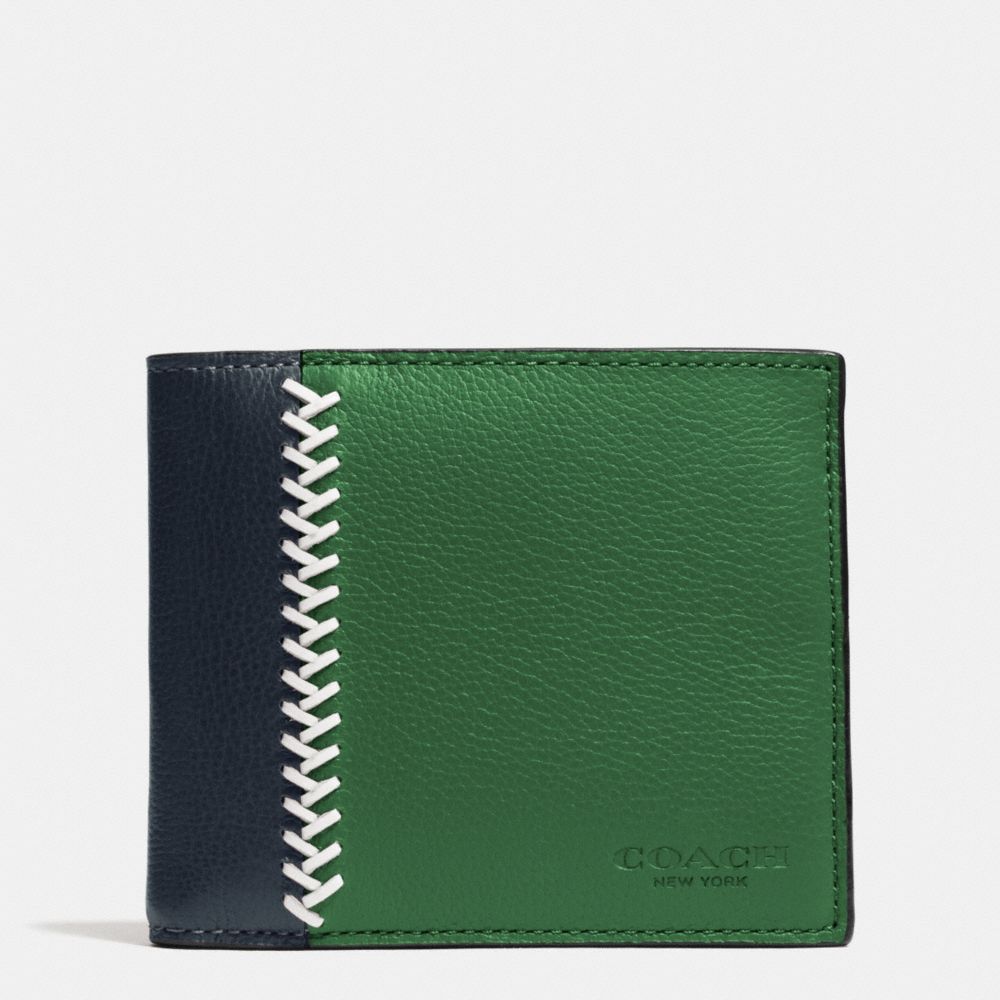 COMPACT ID WALLET IN BASEBALL STITCH LEATHER - GRASS/MIDNIGHT - COACH F75170