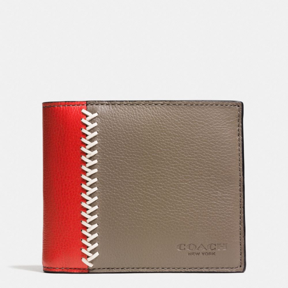 COMPACT ID WALLET IN BASEBALL STITCH LEATHER - f75170 - FOG