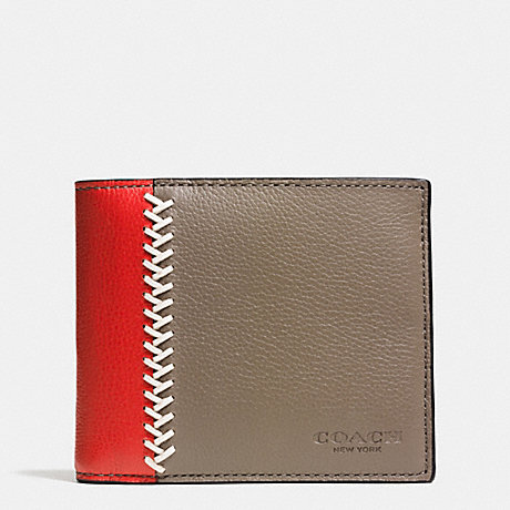 COACH F75170 COMPACT ID WALLET IN BASEBALL STITCH LEATHER FOG