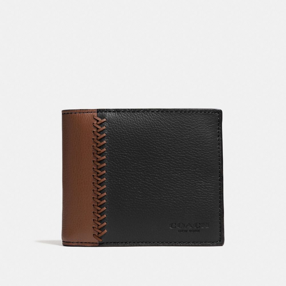 COACH F75170 Compact Id Wallet In Baseball Stitch Leather FOG/DARK SADDLE