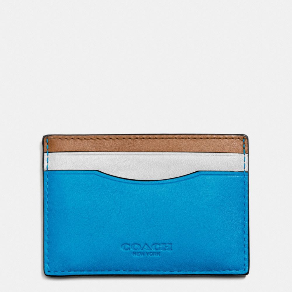 COACH F75173 Card Case In Sport Calf Leather AZURE/SADDLE