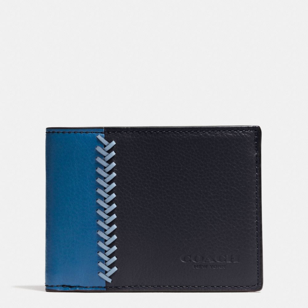 SLIM BILLFOLD ID WALLET IN BASEBALL STITCH LEATHER - f75178 - MIDNIGHT NAVY