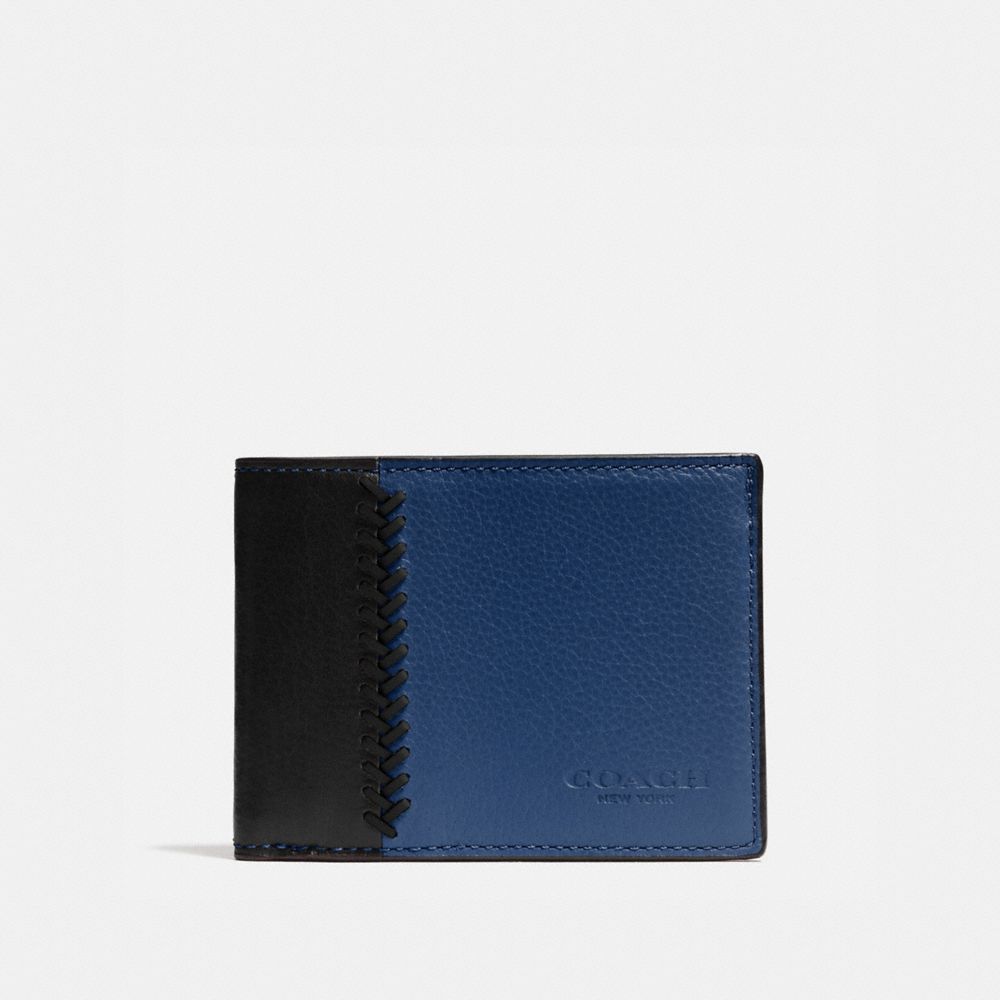 COACH F75178 Slim Billfold Id Wallet In Baseball Stitch Leather INDIGO/BLACK