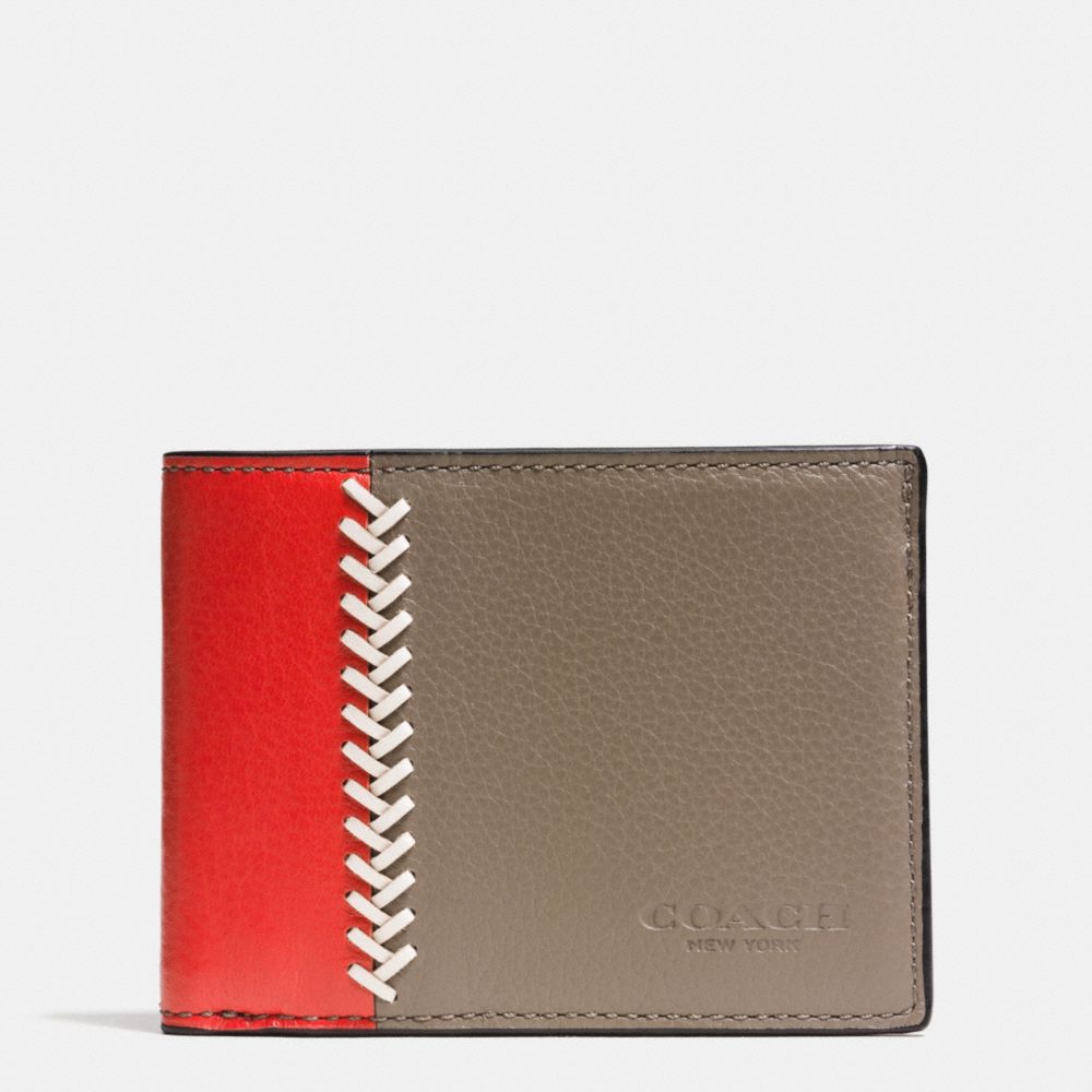 SLIM BILLFOLD ID WALLET IN BASEBALL STITCH LEATHER - f75178 - FOG