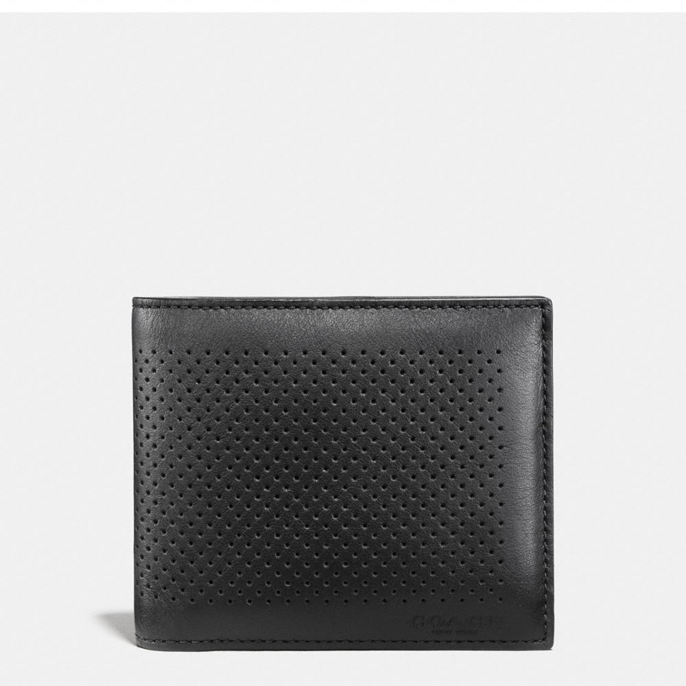 COMPACT ID WALLET IN PERFORATED LEATHER - BLACK - COACH F75197