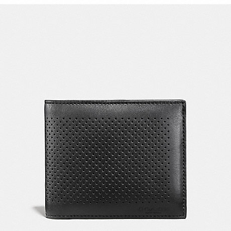 COACH COMPACT ID WALLET IN PERFORATED LEATHER - BLACK - f75197