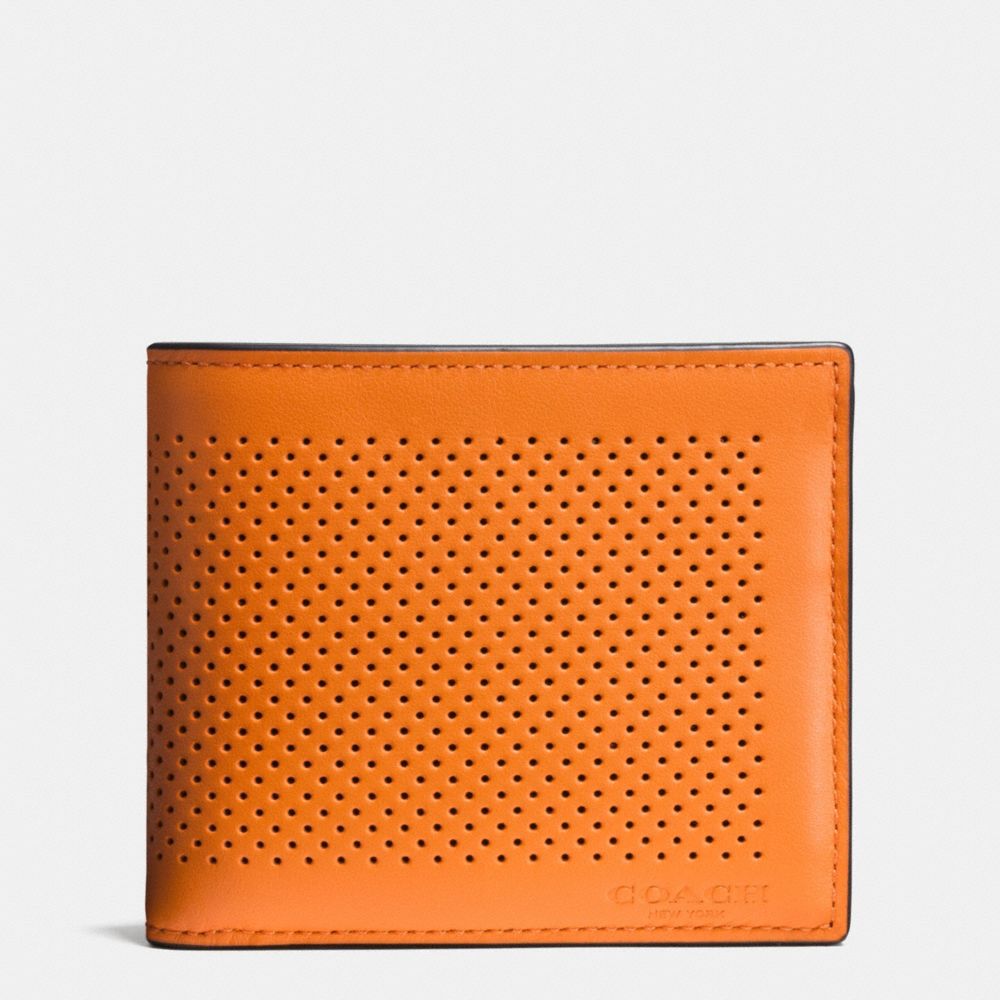 COACH f75197 COMPACT ID WALLET IN PERFORATED LEATHER ORANGE/GRAPHITE