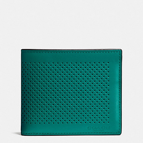 COACH COMPACT ID WALLET IN PERFORATED LEATHER - SEAGREEN/BLACK - f75197