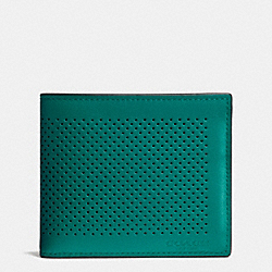 COACH F75197 - COMPACT ID WALLET IN PERFORATED LEATHER SEAGREEN/BLACK