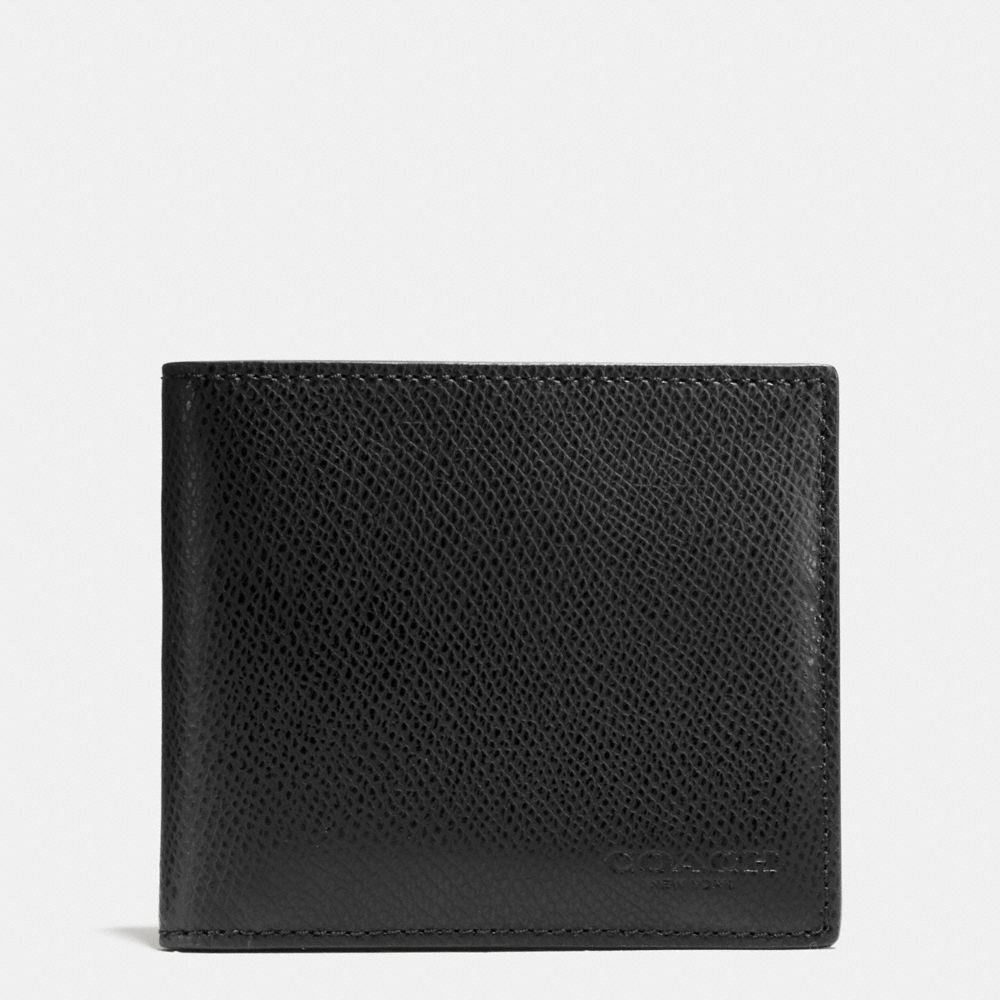 COACH F75206 Double Billfold Wallet In Crossgrain Leather BLACK