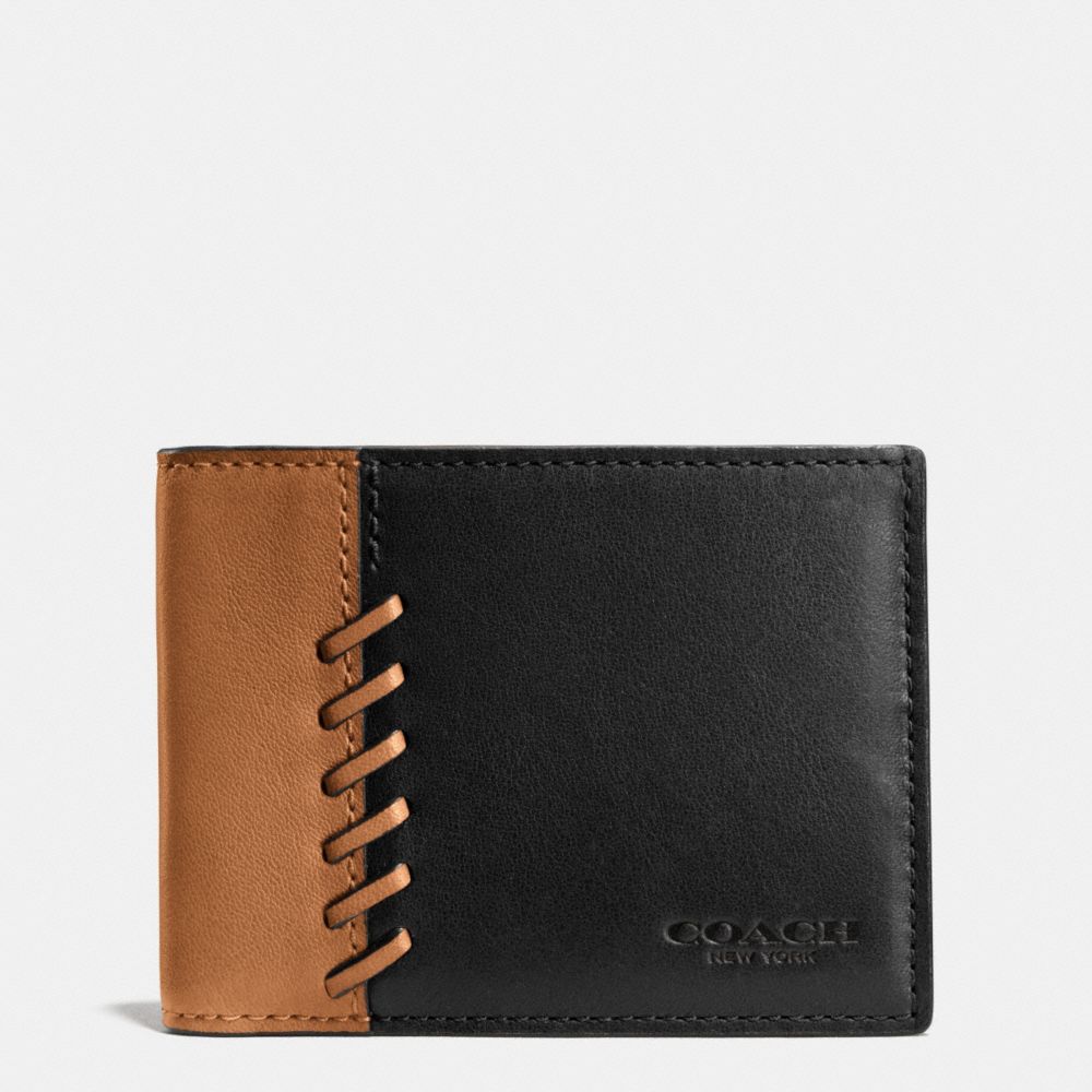 RIP AND REPAIR SLIM BILLFOLD WALLET IN SPORT CALF LEATHER - BLACK/SADDLE - COACH F75212