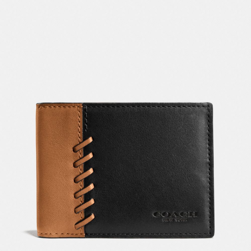 COACH F75212 - RIP AND REPAIR SLIM BILLFOLD WALLET IN SPORT CALF LEATHER BLACK/SADDLE