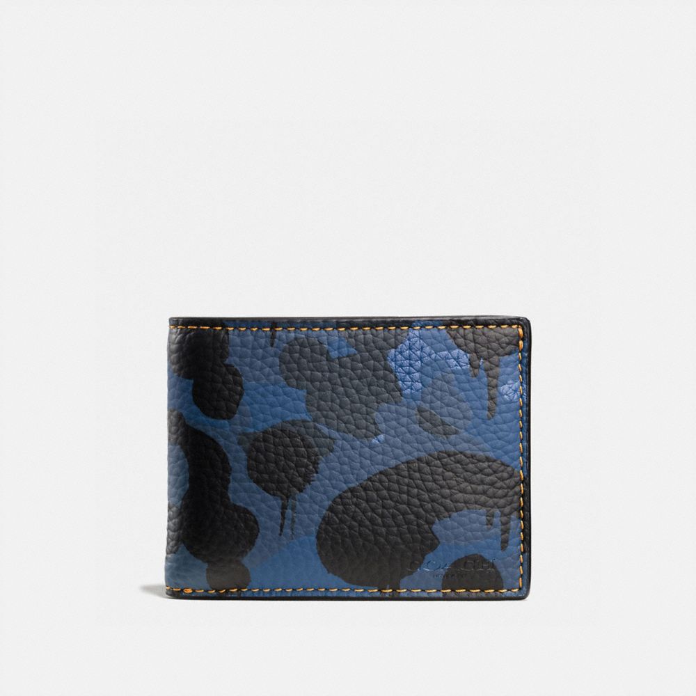 SLIM BILLFOLD WALLET WITH WILD BEAST CAMO PRINT - COACH F75220 - DENIM WILD BEAST/YELLOW