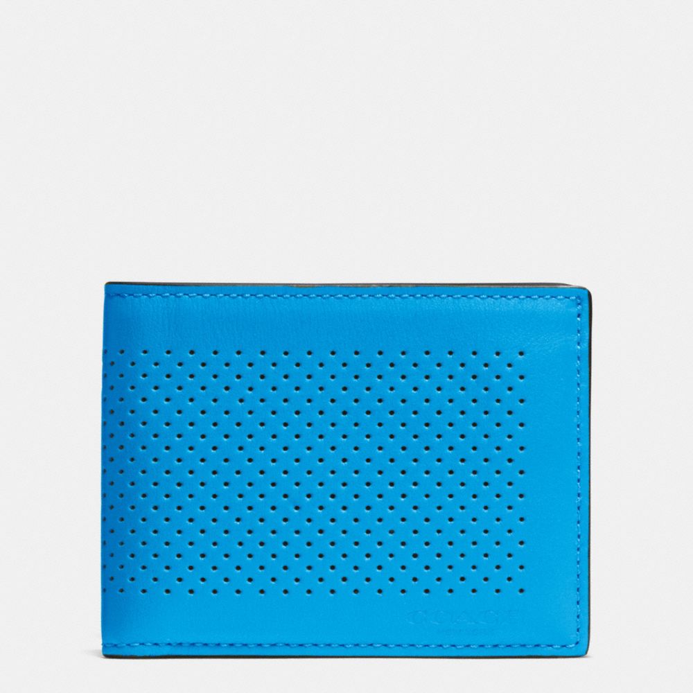 SLIM BILLFOLD ID WALLET IN PERFORATED LEATHER - f75227 - AZURE