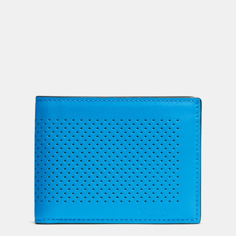 COACH F75227 Slim Billfold Id Wallet In Perforated Leather AZURE