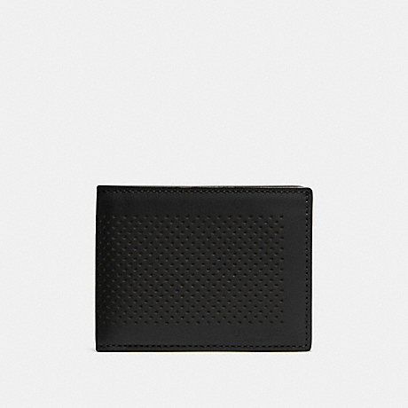 COACH F75227 SLIM BILLFOLD ID WALLET IN PERFORATED LEATHER BLACK