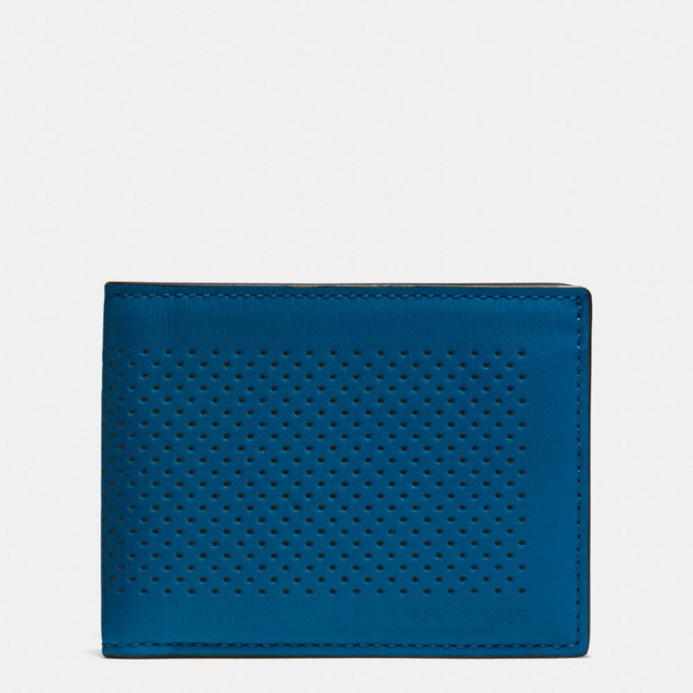 SLIM BILLFOLD ID WALLET IN PERFORATED LEATHER - f75227 - DENIM