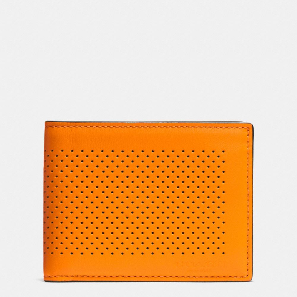 COACH SLIM BILLFOLD ID WALLET IN PERFORATED LEATHER - ORANGE/GRAPHITE - f75227