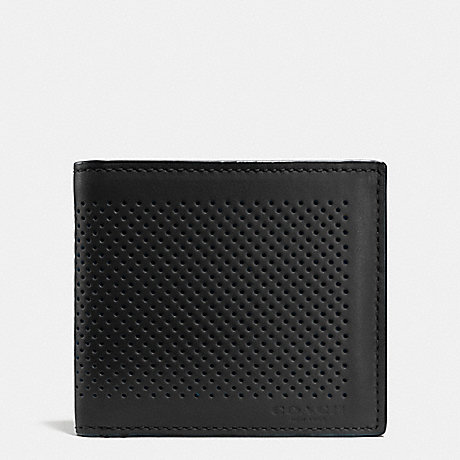 COACH F75278 DOUBLE BILLFOLD WALLET IN PERFORATED LEATHER BLACK