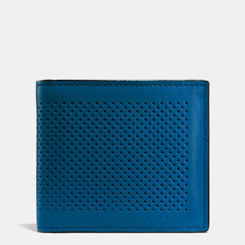 DOUBLE BILLFOLD WALLET IN PERFORATED LEATHER - DENIM - COACH F75278