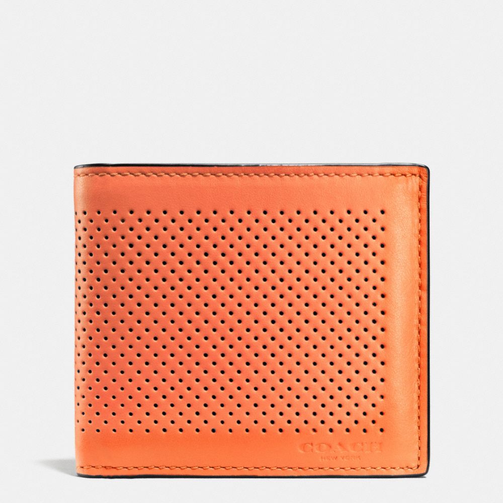 COACH f75278 DOUBLE BILLFOLD WALLET IN PERFORATED LEATHER ORANGE