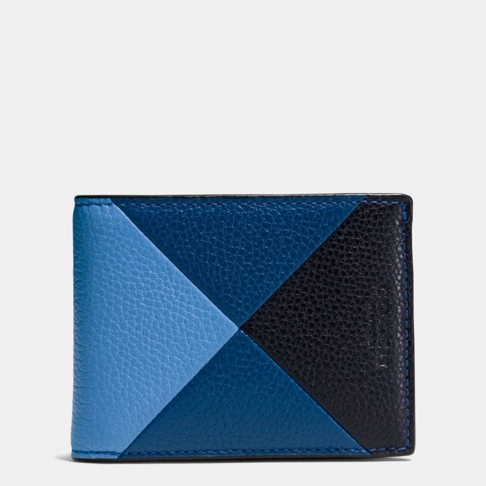 COACH f75285 SLIM BILLFOLD WALLET IN PATCHWORK PEBBLE LEATHER AZURE