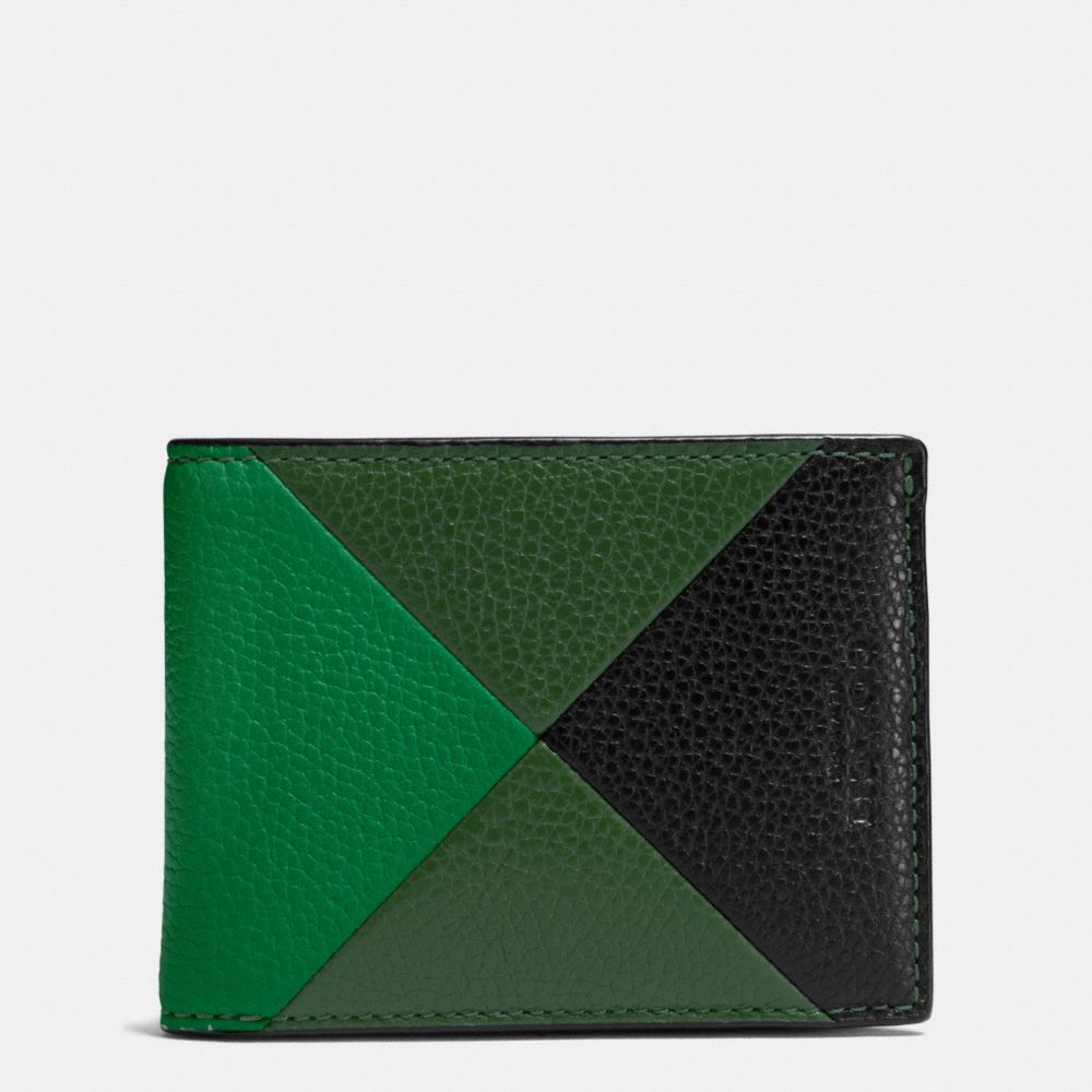 COACH F75285 - SLIM BILLFOLD WALLET IN PATCHWORK PEBBLE LEATHER GRASS