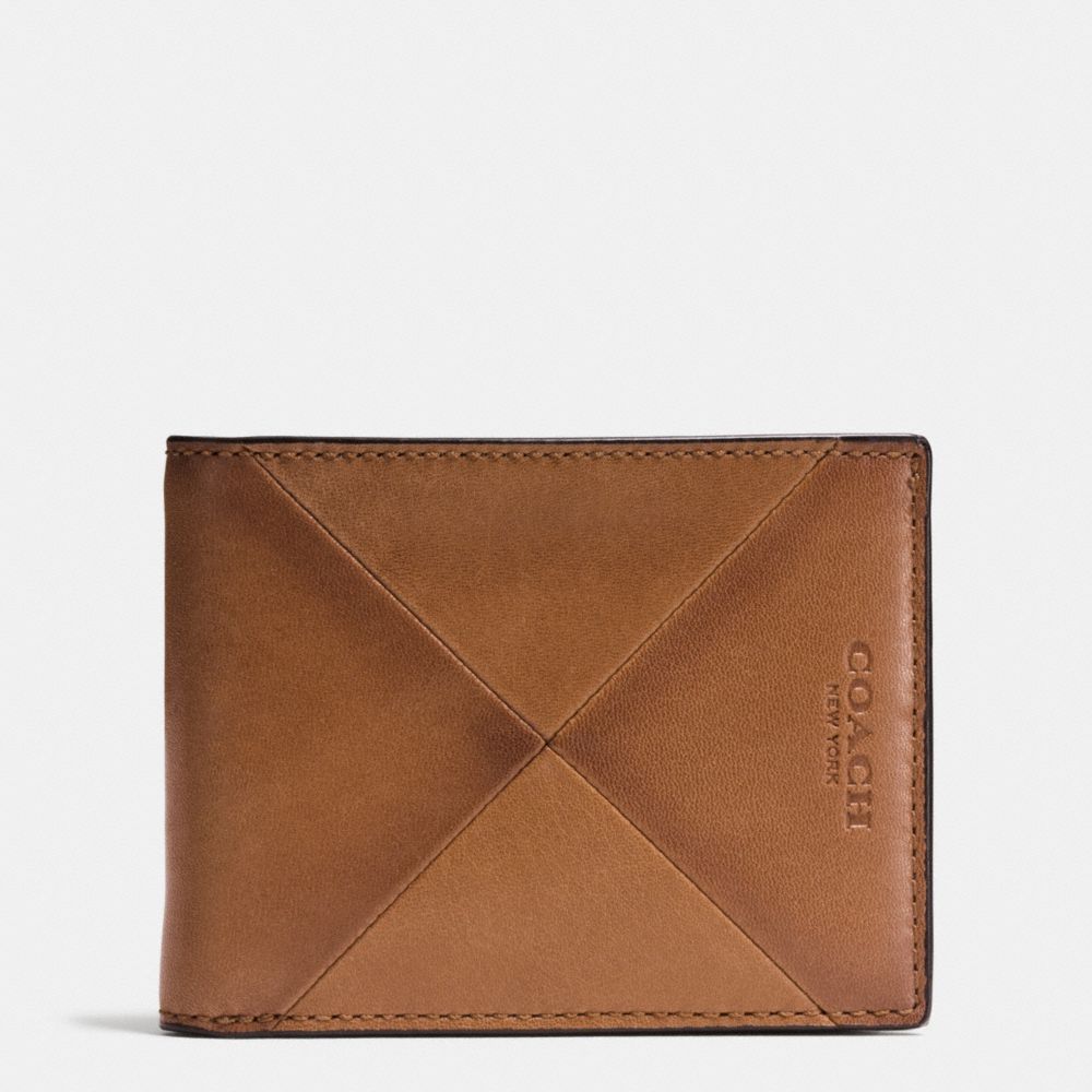 SLIM BILLFOLD WALLET IN PATCHWORK SPORT CALF LEATHER - SADDLE - COACH F75287