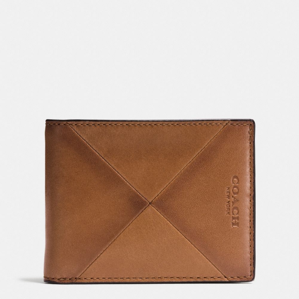 COACH f75287 SLIM BILLFOLD WALLET IN PATCHWORK SPORT CALF LEATHER SADDLE