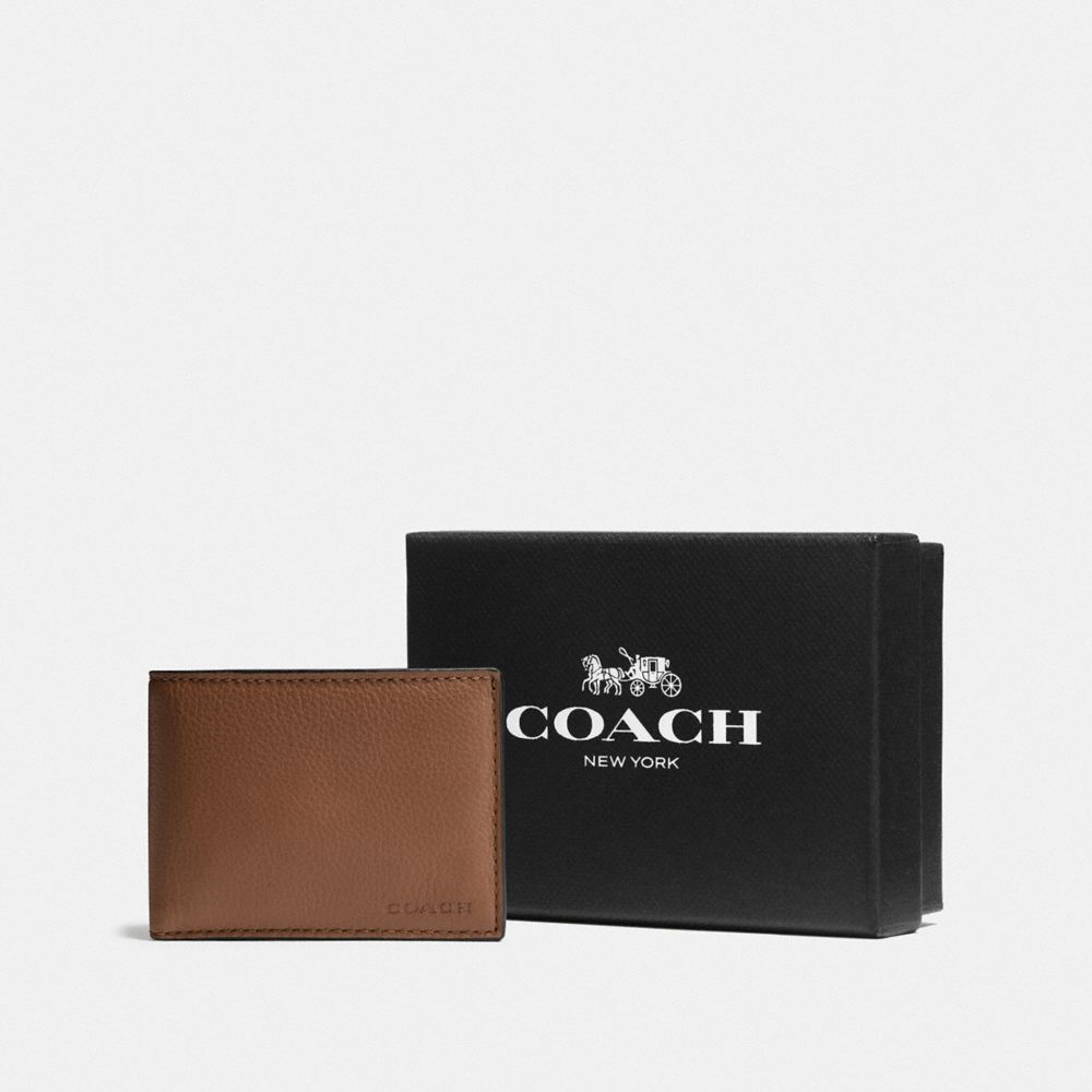 COACH BOXED SLIM BILLFOLD ID WALLET - SADDLE - F75305