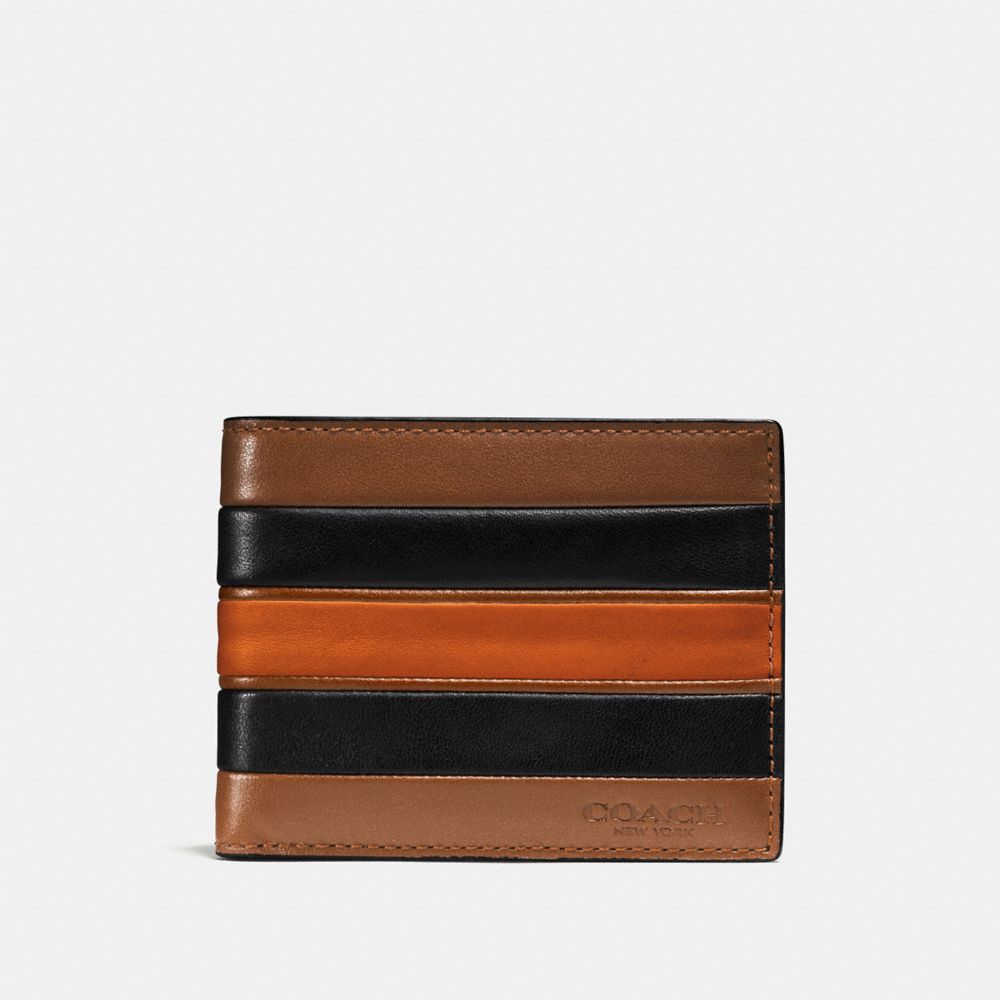 COACH F75308 Slim Billfold Wallet With Varsity Stripe DARK SADDLE/BLACK