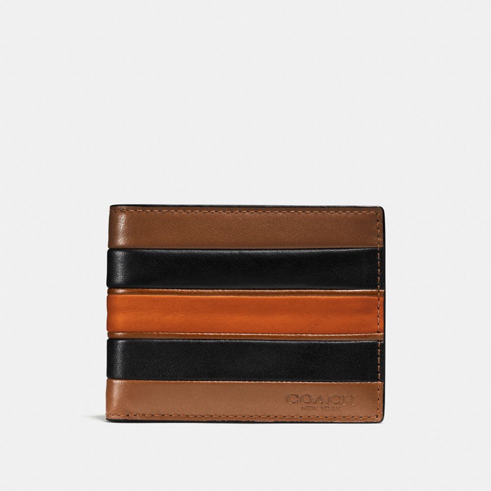 COACH SLIM BILLFOLD WALLET WITH VARSITY STRIPE - DARK SADDLE/BLACK - F75308