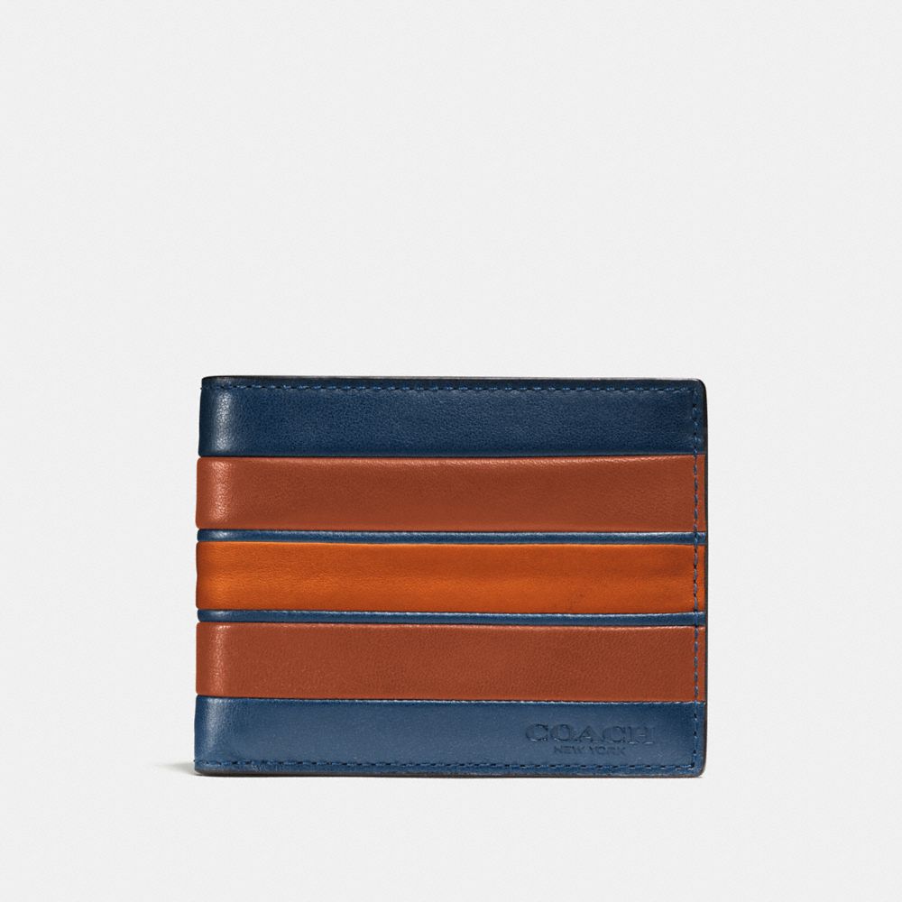 COACH SLIM BILLFOLD WALLET WITH VARSITY STRIPE - INDIGO/TERRACOTA - F75308