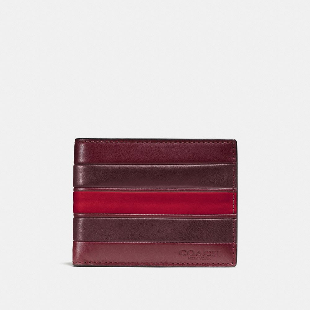 COACH F75308 Slim Billfold Wallet With Varsity Stripe BRICK RED/OXBLOOD/CHERRY