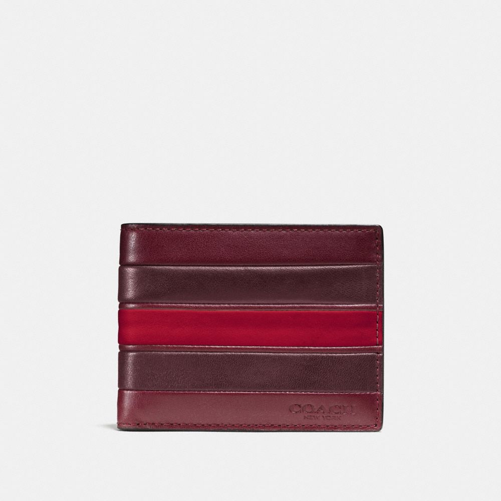 COACH SLIM BILLFOLD WALLET WITH VARSITY STRIPE - BRICK RED/OXBLOOD/CHERRY - F75308