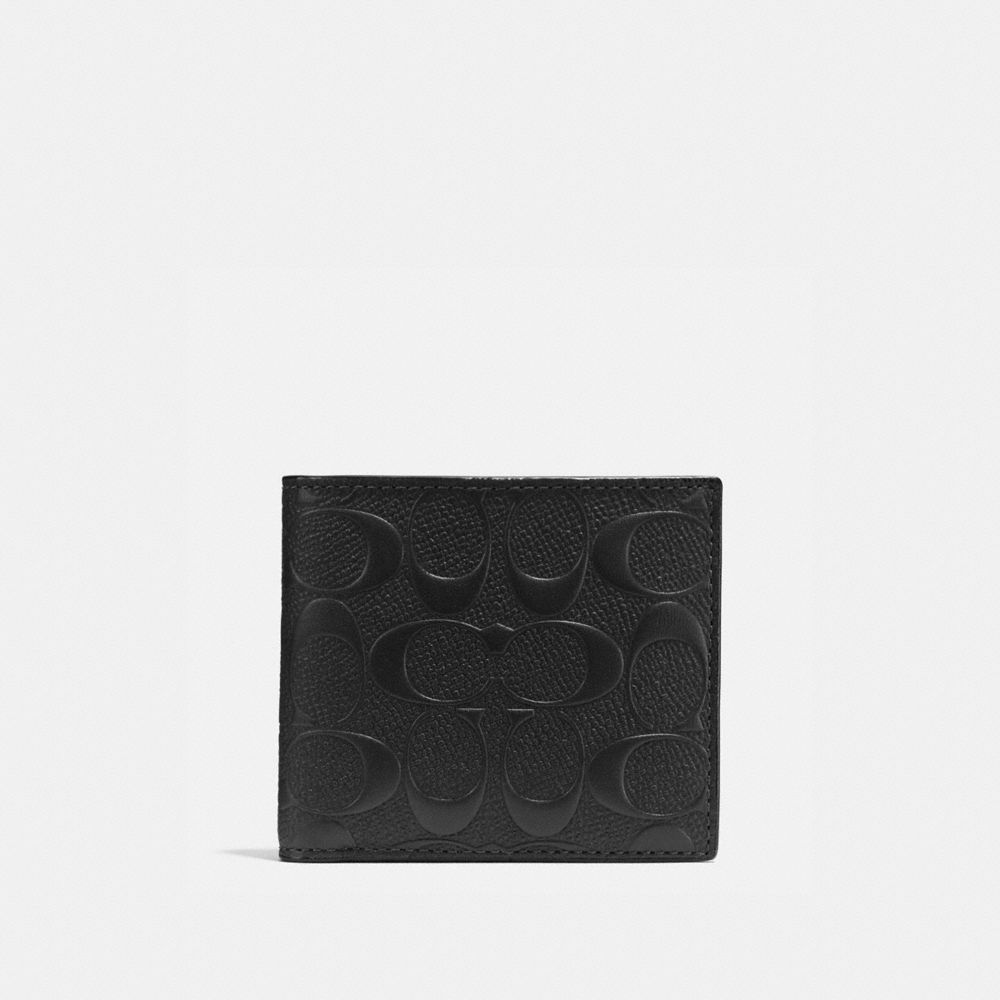 COACH f75363 COIN WALLET IN SIGNATURE CROSSGRAIN LEATHER BLACK