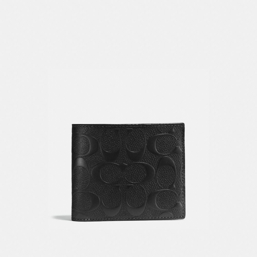 COACH f75371 COMPACT ID WALLET IN SIGNATURE CROSSGRAIN LEATHER BLACK