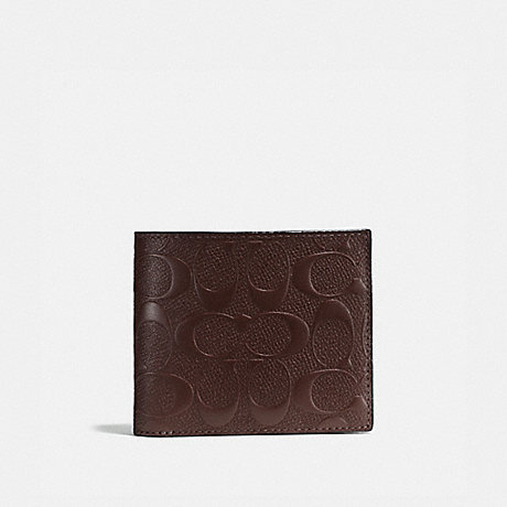 COACH COMPACT ID WALLET IN SIGNATURE CROSSGRAIN LEATHER - MAHOGANY - f75371