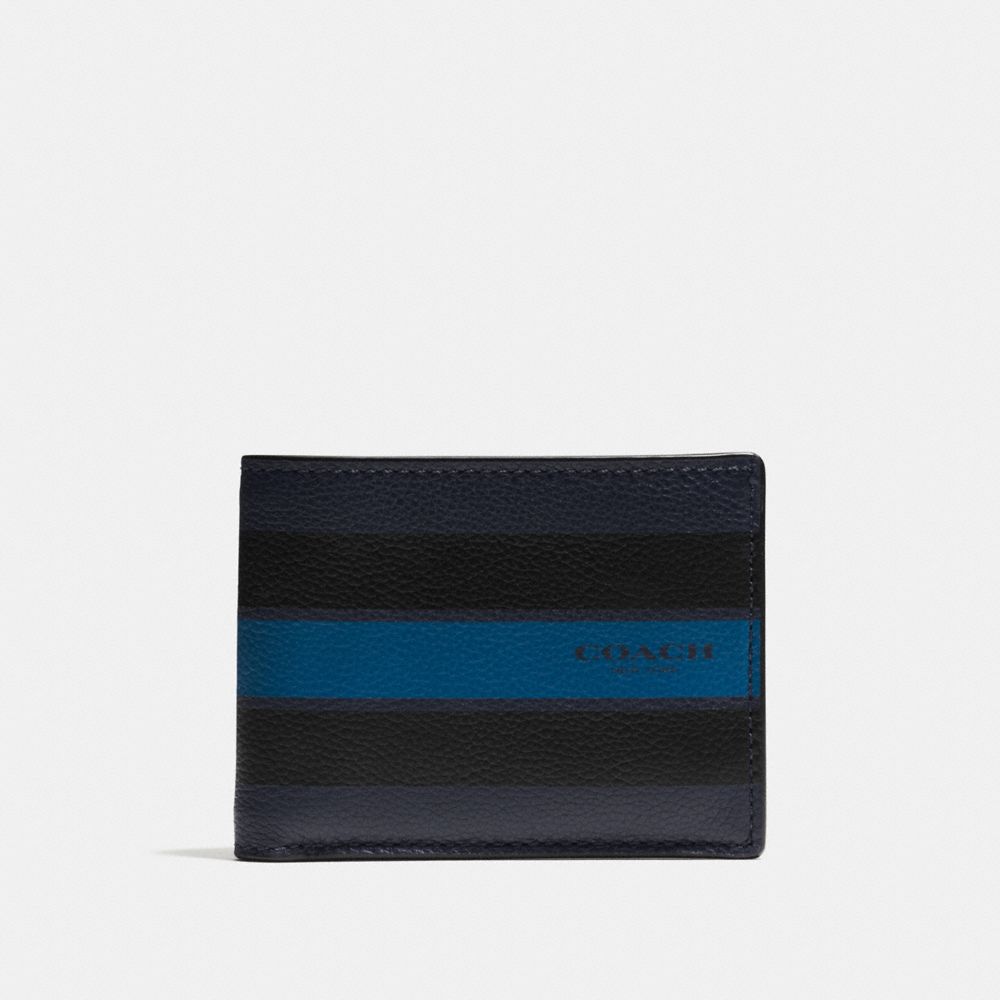COACH F75386 Slim Billfold Wallet In Varsity Leather MIDNIGHT NAVY